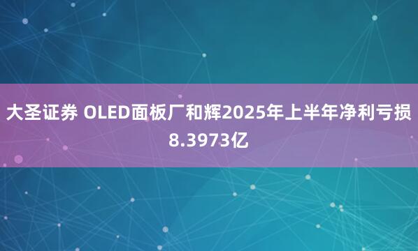 大圣证券 OLED面板厂和辉2025年上半年净利亏损8.3973亿